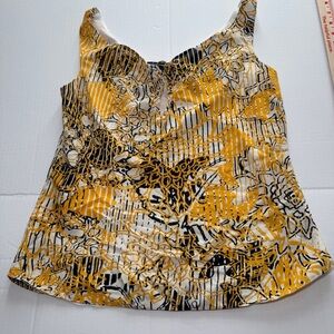 Linda Allard Ellen Tracy Yellow and Black Patterned Blouse